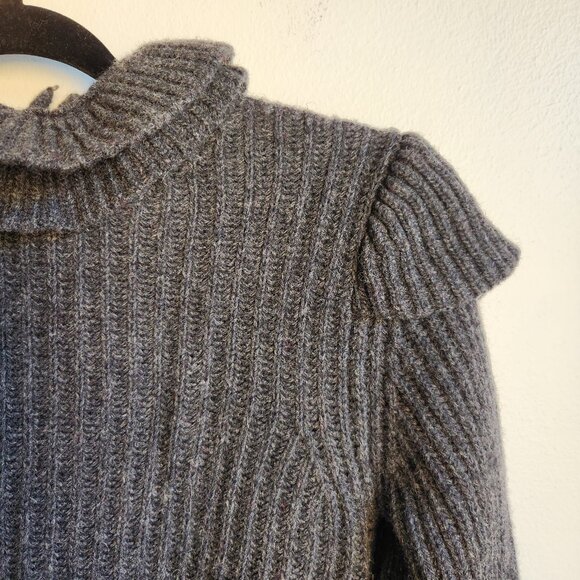 GANNI Charcoal Wool Ruffle Trim Open-Back Top - XS / EUC - Picture 3 of 12
